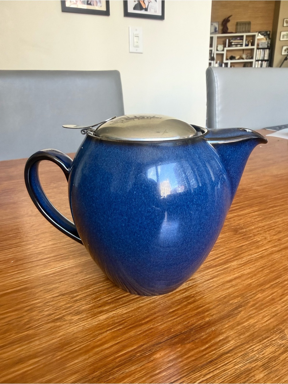 Blue Ceramic Teapot with Stainless Steel Lid